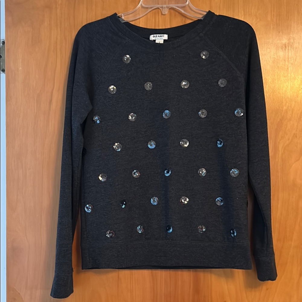Old Navy Dark Gray Crew Neck Sweatshirt with Silver Studs